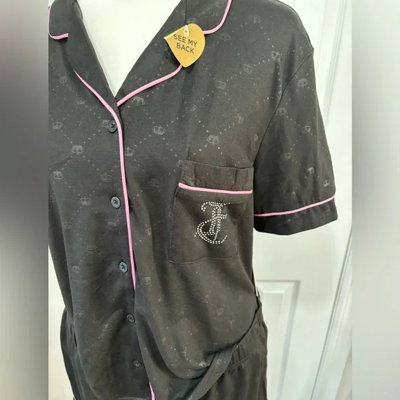 Juicy Couture black crown embellished 2 piece pajama set size L - Picture 3 of 5